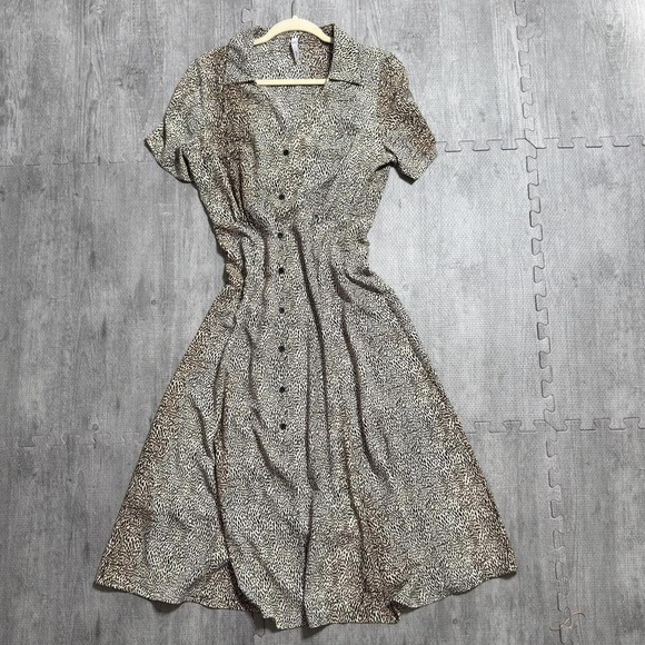 Mng Suit Dresses & Skirts - MNG Mango Leopard Print Button Front Midi Dress Women's Size 8